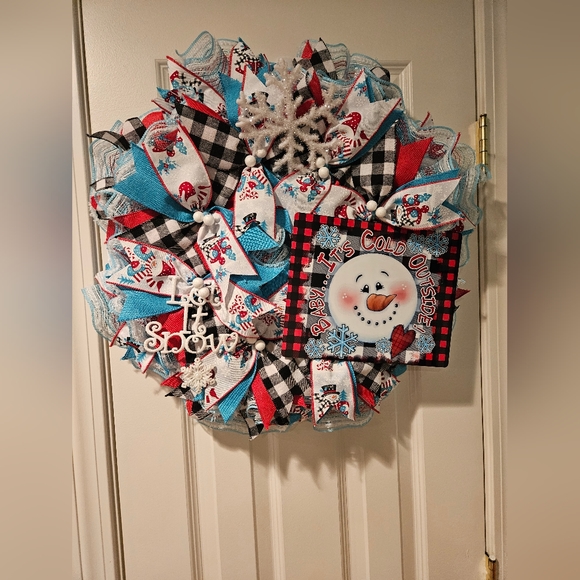 Handmade snowman wreath - Picture 1 of 4